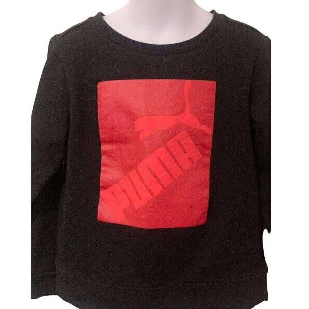 Puma Boys Sweatshirt Youth Size 6 Black Red Graphic Long Sleeve